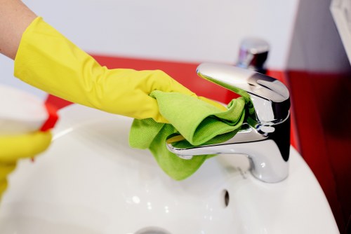 Office cleaning team working in a local E11 workplace reception area