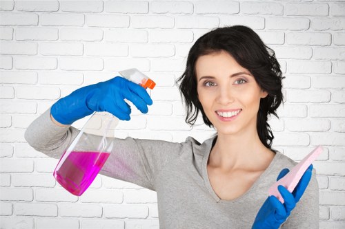 Professional carpet cleaner preparing a work area safely